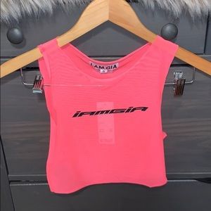 Hot pink mesh crop top